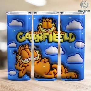 3D Inflated Garfield 20 Oz Skinny Tumbler Tapered/Straight Wrap Png Sublimation Instant Download, 3D Garfield Paw Tumbler Wrap Png