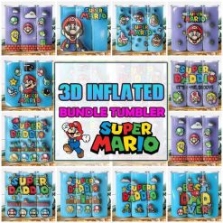10+ 3D Inflated Puffy Tumbler Wrap Cartoon Movie Video Game Character Printing PNG File Mario Tumbler Design For Sublimation 20oz Straight