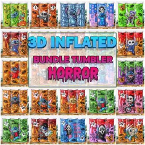 3D Inflated Halloween Disney Cartoon Tumbler Bundle Set 18 Designs, Puffy Halloween Tumbler Bundle, Halloween Tumbler Bundle