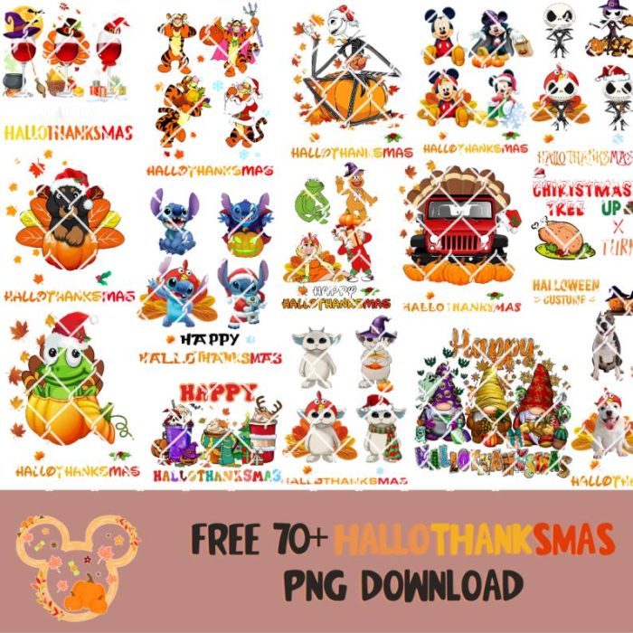 70+ Happy Hallothanksmas Png Bundle, Disney Hallothanksmas Png, Christmas Gnome Digital Files, Happy Halloween Thanksgiving Png File