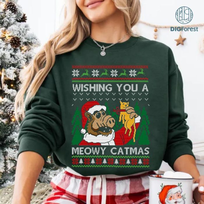 A.L.F Movie Christmas Shirt, Alf Christmas Png, Wishing You A Meowy Catmas Ugly Christmas Sweater Shirt, Christmas Xmas Gifts