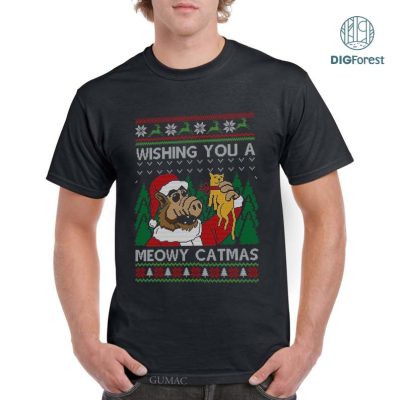 A.L.F Movie Christmas Shirt, Alf Christmas Png, Wishing You A Meowy Catmas Ugly Christmas Sweater Shirt, Christmas Xmas Gifts