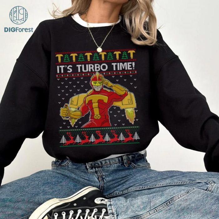 Jingle All The Way Sweater, Turbo Man PNG, It's Turbo Time Ugly Christmas Sweater Shirt, Christmas Xmas Gifts