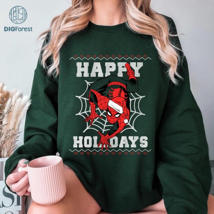 Spiderman Christmas PNG, Spiderman Happy Holidays Ugly Christmas Sweater, Spiderman Shirt, Avengers Superhero Xmas.