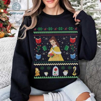 Disney Princess Beauty and the Beast Belle Ugly Christmas PNG, Mickey's Very Merry Xmas Party T-shirt, Disneyland Family Gift