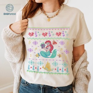 Disney Ariel Princess Ugly Christmas Png | The Little Mermaid Christmas Shirt | Disneyland Princess Christmas Png | Merry Xmas Digital Download
