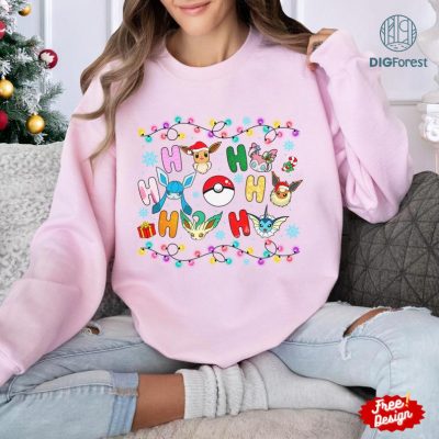 Eevee Ho Ho Ho Christmas Png, Eeveelution Christmas Shirt, Pocket Monster Christmas Png, Anime Lovers Gifts, Digital Download