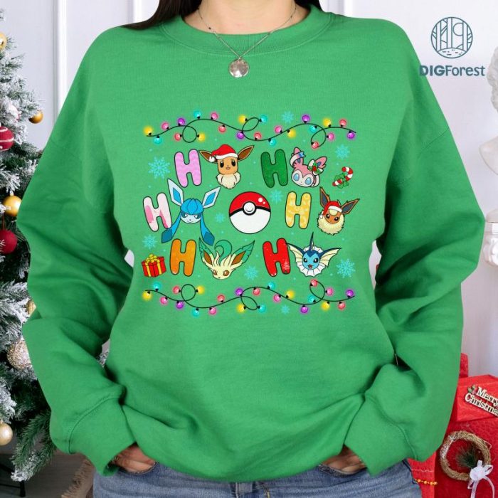 Eevee Ho Ho Ho Christmas Png, Eeveelution Christmas Shirt, Pocket Monster Christmas Png, Anime Lovers Gifts, Digital Download