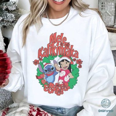 Disney Stitch Christmas Mele Kalikimaka Wreath Png, Disneyland Stitch Christmas Shirt, Ohana Mean Family Png, Disneyworld Trip Png, Digital Download