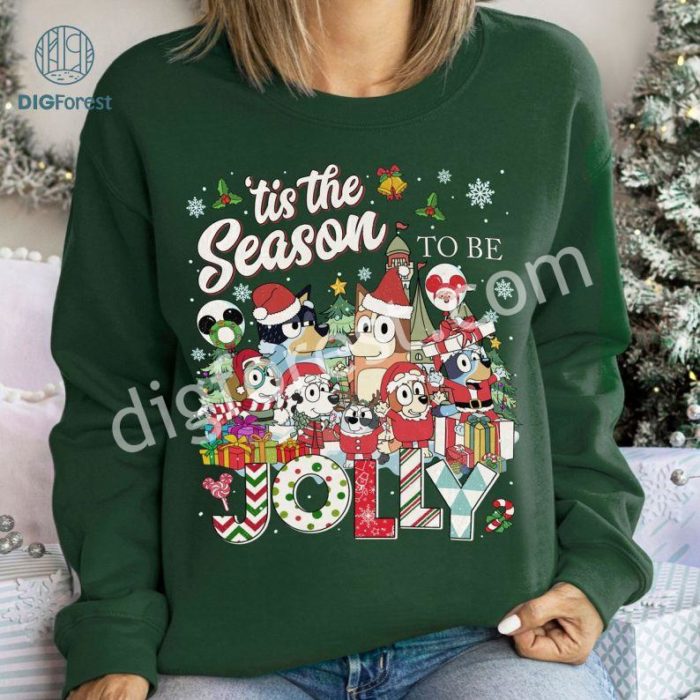 Bluey Tis The Season To Be Jolly Shirt | Bluey Bingo Christmas Tree Shirt | Santa Claus Bluey Christmas Tee | Mickey's Very Merry Christmas Party Shirt