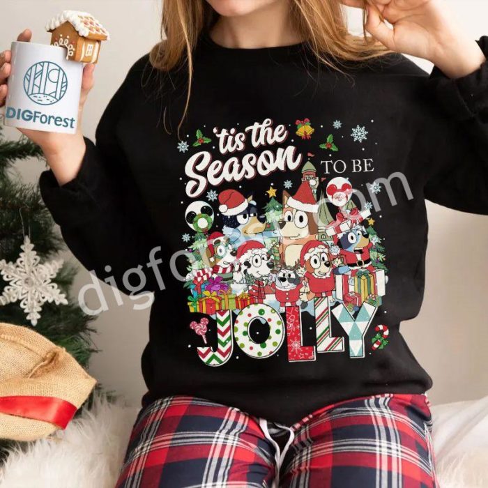 Bluey Tis The Season To Be Jolly Shirt | Bluey Bingo Christmas Tree Shirt | Santa Claus Bluey Christmas Tee | Mickey's Very Merry Christmas Party Shirt