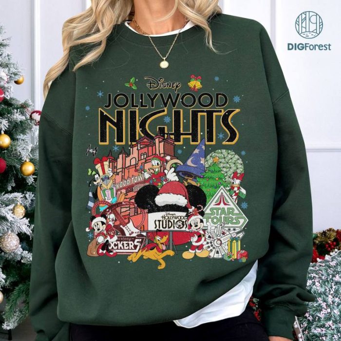 Disney Hollywood Studios Christmas Png, Vintage Hollywood Studios Jollywood Nights Shirt, Mickey And Friends Christmas Png, Family Xmas Trip