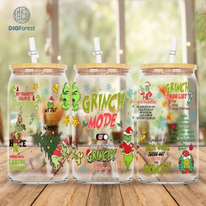 The Grinch Christmas 2023 | Merry Grinchmas 16oz Libbey Glass Can Wrap Design Digital PNG | Grinch Coffee Tumbler Wrap PNG