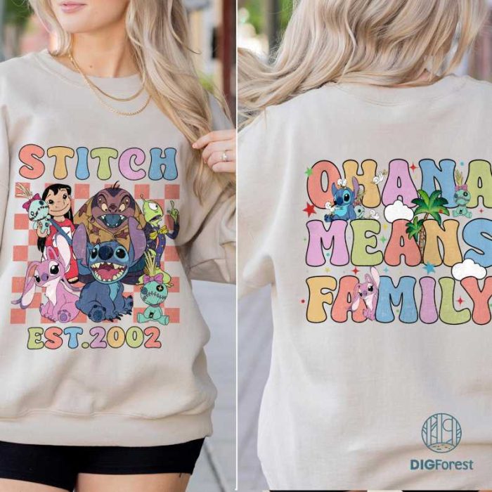 Two-sided Disney Stitch EST 2002 Png, Stitch and Friends Shirt, Ohana Means Family Png, Walt Disneyworld, Disneytrip Png, Digital Download