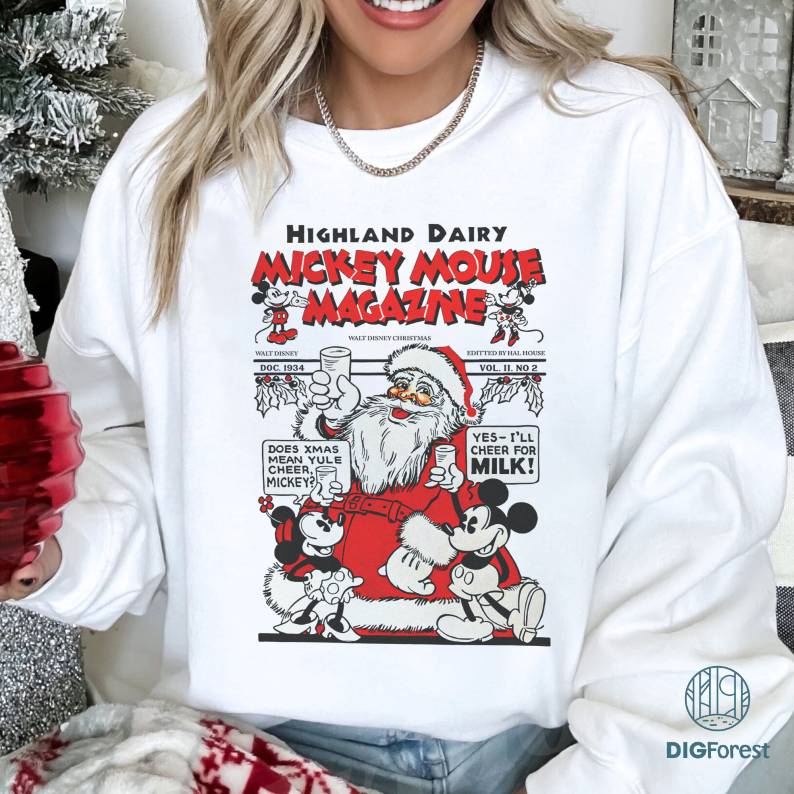Disney Minnie Mouse Christmas Png, Mickey Minnie Mouse Santa Claus Magazine Shirt, Mickey