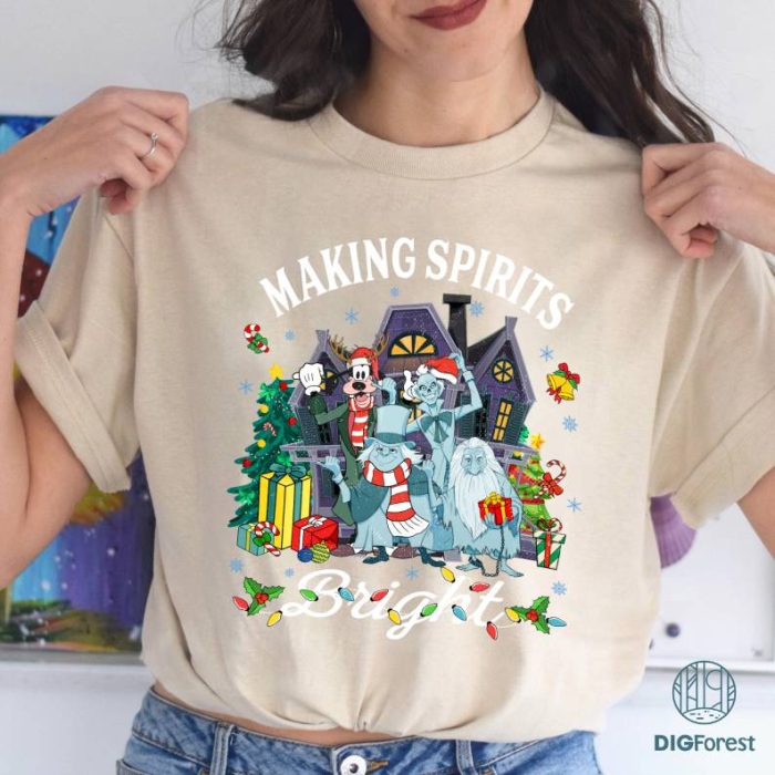 Vintage Retro Disneyland Christmas Haunted Mansion Making Spirits Bright Png, Disneyland Christmas Shirt, Family Christmas Party 2023, Digital Download