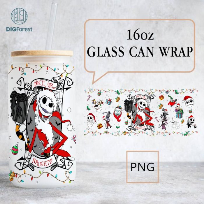 Christmas Nightmare Movie 16oz Glass Wrap Disneyland Design | Xmas Friends Jack Horror 16oz Libbey Glass Can Wrap Png | Instant Download