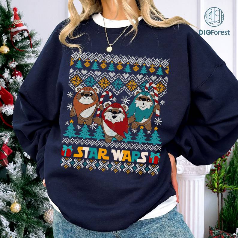 StarWars Ewoks Candy Canes Ugly Christmas Png, StarWars Christmas Shirt, Christmas Sweatshirt, Galaxy