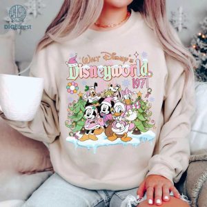 Disney Est 1971 Christmas Pink Sweatshirt, Disneyland Pink Christmas PNG, Mickey And Friends Christmas Shirt, Christmas Family Gift