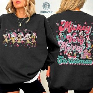 Disney Two-sided Mickey and Friends Pink Christmas Shirt, Disneyland Christmas Png, Mickey's Very Merry Christmas Party, WDW Trip, Digital Download