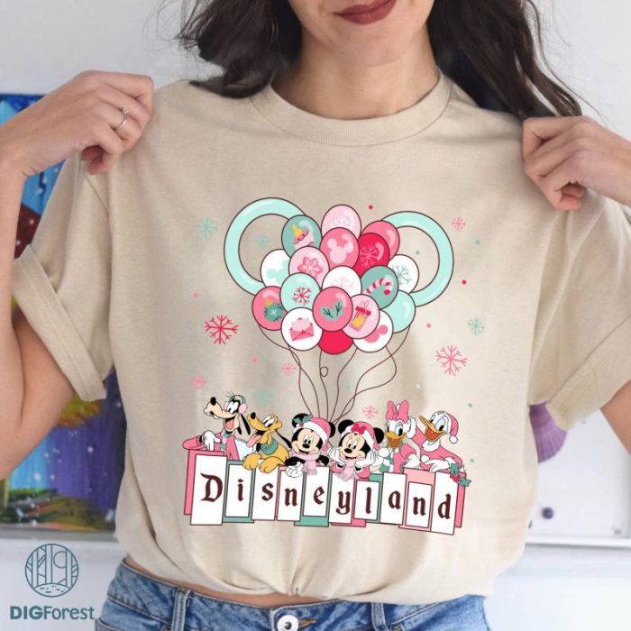 Vintage Pink Disney Mickey and Friends Christmas Png | Mickey Balloons Shirt | Mickey Mouse Merry Christmas Shirt | Magic Kingdom Pink Xmas Party | Digital Download