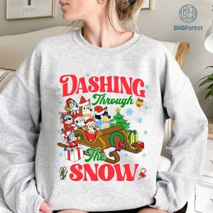 Bluey Christmas Sweatshirt, Dashing Through The Snow Comfort Color PNG, Bluey Christmas Shirt, Kids Christmas Shirt, Toddler Christmas Shirt
