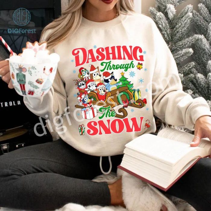 Bluey Christmas Sweatshirt | Dashing Through The Snow PNG | Bluey Kids Christmas Shirt | Toddler Christmas Tee | Bluey Family Holiday Shirt