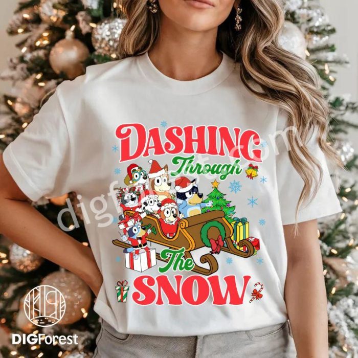 Bluey Christmas Sweatshirt | Dashing Through The Snow PNG | Bluey Kids Christmas Shirt | Toddler Christmas Tee | Bluey Family Holiday Shirt