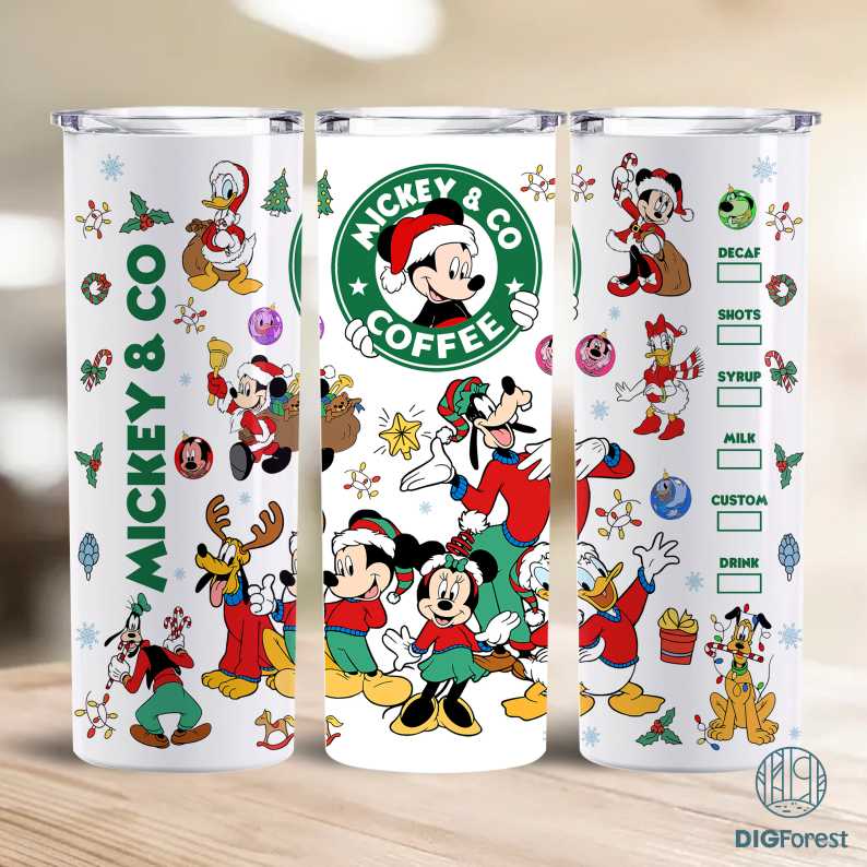 Disney Mickey And Friends Surprise Christmas 20oz Skinny Tumbler, Santa Hat Png, Christmas Vibes 20oz Tumbler Wrap, Christmas Coffee Png,Merry Xmas Digforest.com