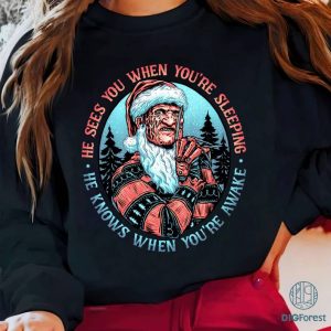 Xmas Freddy Krueger Christmas, Horror Guys Christmas Sweatshirt, Slashin Through the Snow, Goth Christmas Shirt, He Sees You When You're Sleeping - He Knows When You're Awake