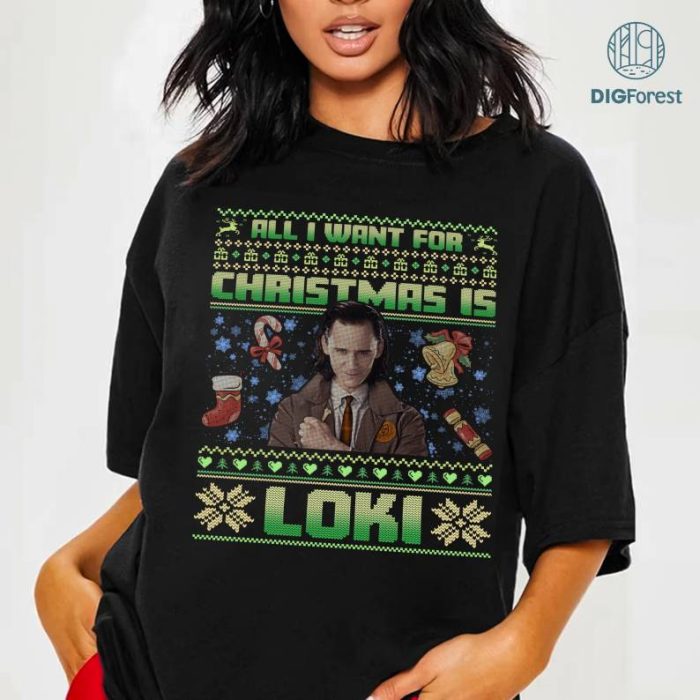 All I Want For Christmas is Loki Ugly Christmas Sweatshirt | Loki Laufeyson Christmas Png | God of Mischief Loki TVA Xmas Png | Digital Download