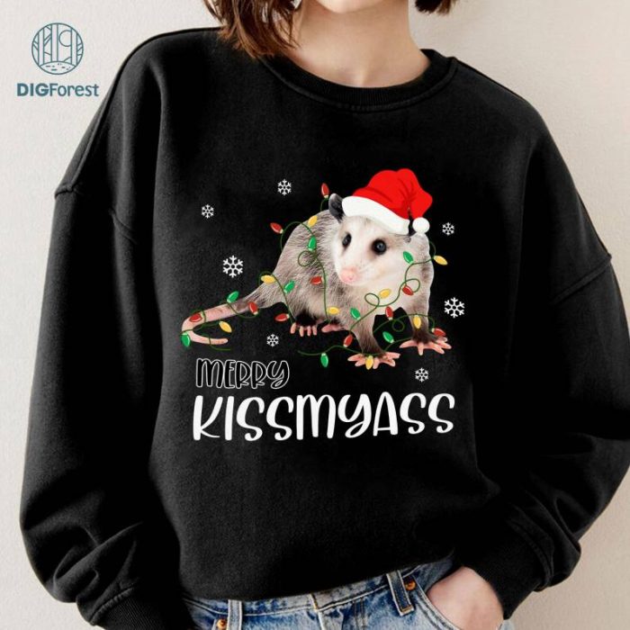 Funny Opossum Christmas Png | Opossum Christmas Merry Kiss My Ass Shirt | Opossum Cute Sweatshirt | Wild Animals Sweater | Digital Download