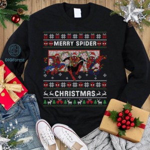 Spider Punk Ugly Christmas Sweater Shirt, Across the Spiderverse Ugly Christmas Png, Spiderman Swing To Christmas Sweatshirt, Xmas Gifts, Digital Download