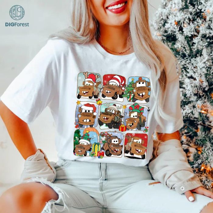 Pixar Cars Land Tow Mater Christmas Balloons Shirt | Disney Retro Cars Mater Christmas PNG | 2024 Holiday Digital File Download