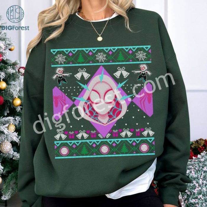 Gwen Stacy Spider Ghost Ugly Christmas PNG | Spiderman Across The Spider-Verse | Superhero Movie Shirt | Spiderman Christmas Party