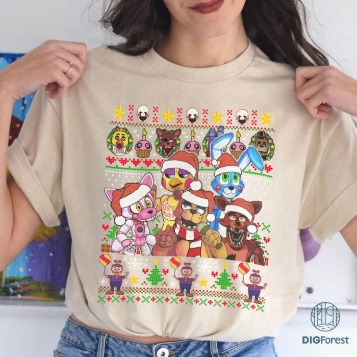 Five Nights at Freddy Ugly Christmas Png | Freddy Fazbear Bonnie Chica Foxy Christmas Png | Fnaf Christmas Sweater | Digital Download