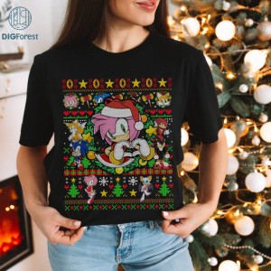 Disney Sonic the Hedgehog Ugly Christmas PNG | Sonic Hedgehog Army Rose Christmas Shirt | Sonic Video Game Christmas Sweater