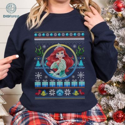 Disneyland Ariel Princess Christmas Light T-Shirt | Little Mermaid Xmas Party Tee | Family Holiday Gift Disneyland Ariel Princess Christmas Light T-Shirt | Little Mermaid Xmas Party Tee | Family Holiday Gift