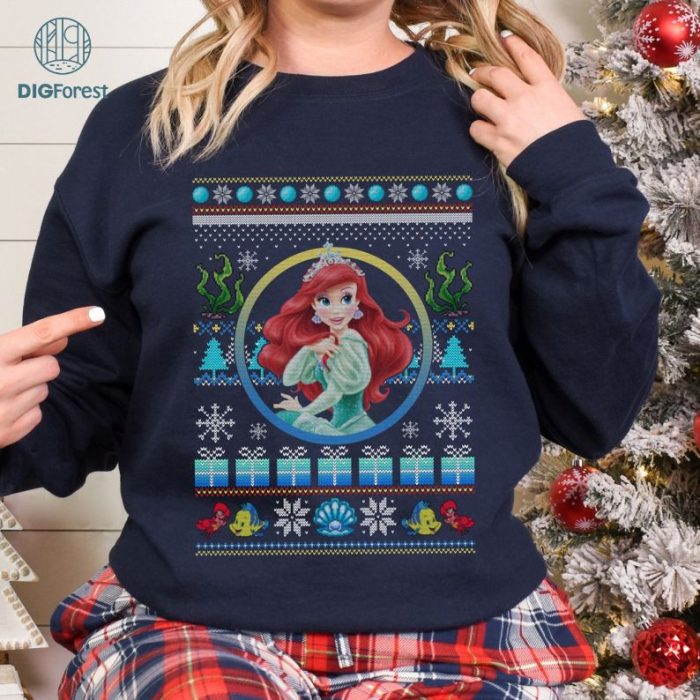 Disneyland Ariel Princess Christmas Light T-Shirt | Little Mermaid Xmas Party Tee | Family Holiday Gift