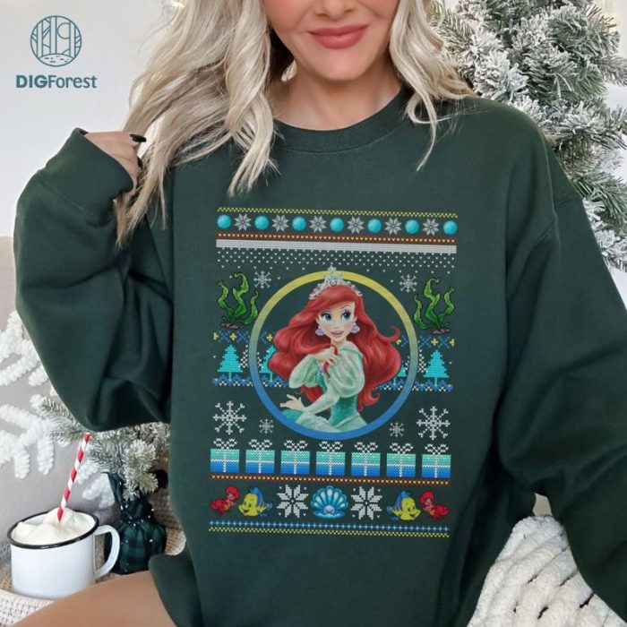 Disneyland Ariel Princess Christmas Light T-Shirt | Little Mermaid Xmas Party Tee | Family Holiday Gift