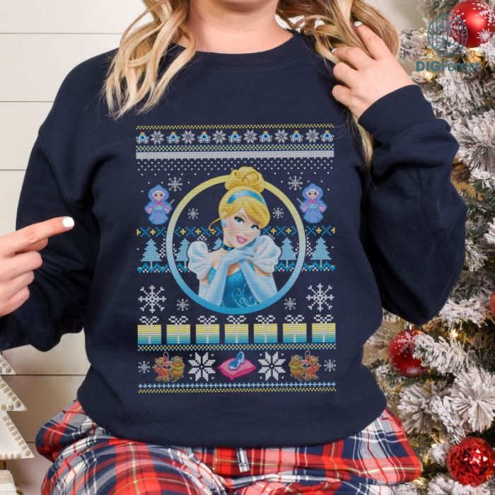 Cinderella Princess Ugly Christmas Shirt | Disney Christmas Party Tee | Family Disneyland Holiday PNG Download