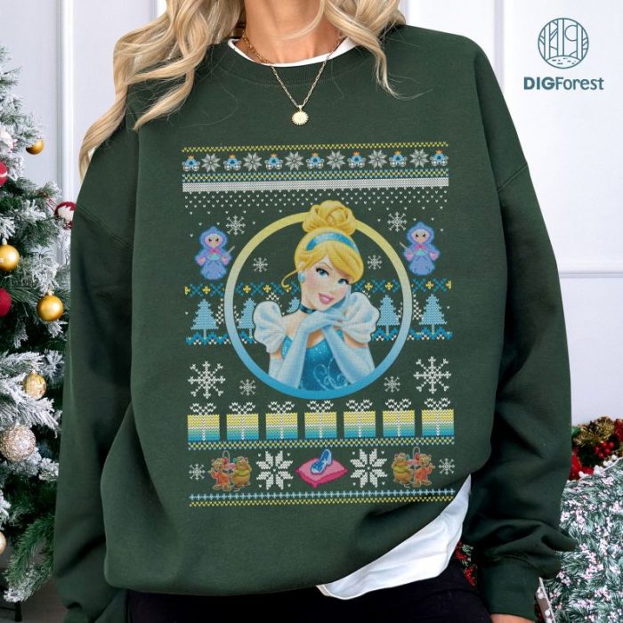 Cinderella Princess Ugly Christmas Shirt | Disney Christmas Party Tee | Family Disneyland Holiday PNG Download