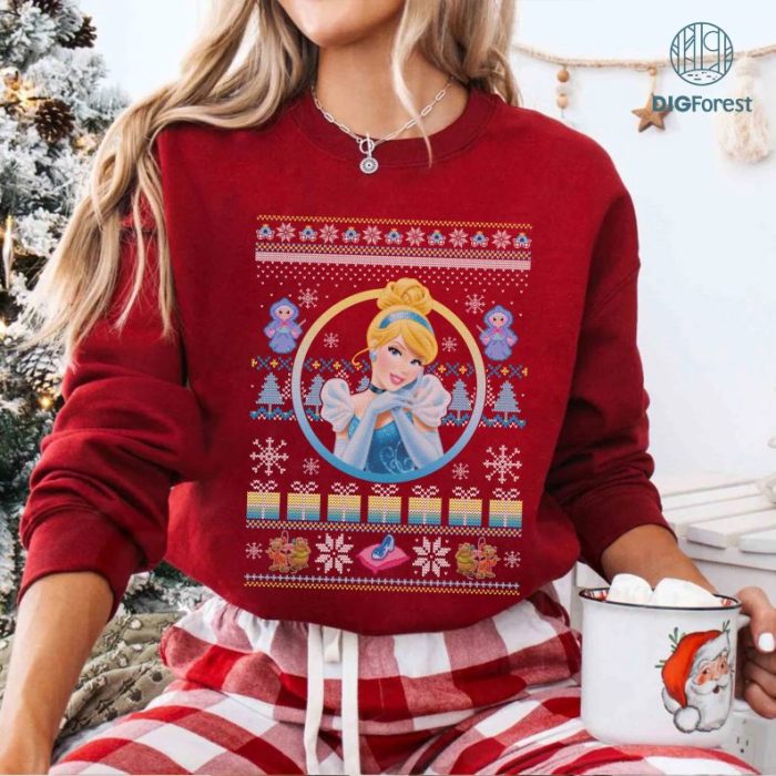 Cinderella Princess Ugly Christmas Shirt | Disney Christmas Party Tee | Family Disneyland Holiday PNG Download