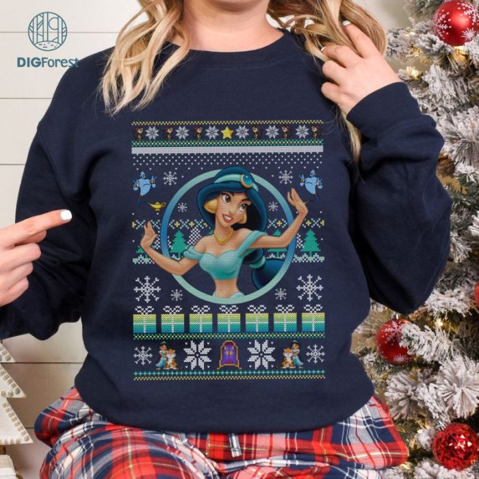 Jasmine Princess Ugly Christmas PNG | Disney Christmas Shirt | Family Christmas Party Download | Disneyland Holiday Tee