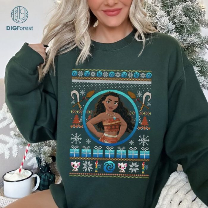 Moana Ugly Christmas Shirt | Moana Princess Maui Christmas Tee | Disneyland Holiday Shirt | Family Christmas Party PNG Download