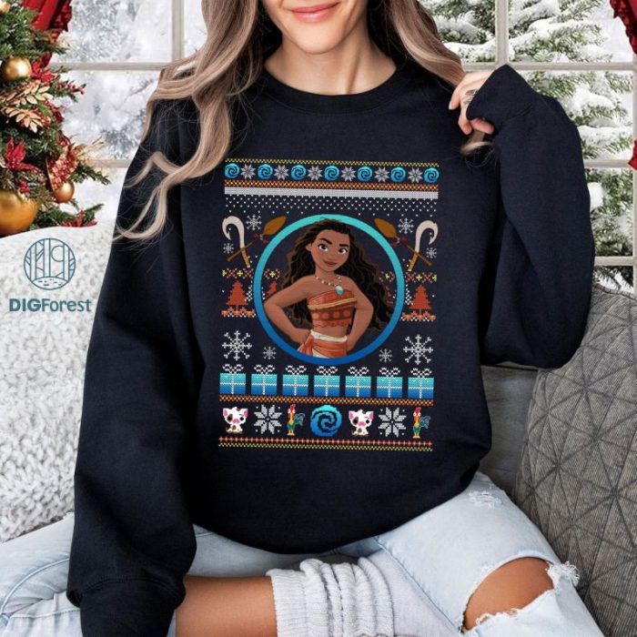 Moana Ugly Christmas Shirt | Moana Princess Maui Christmas Tee | Disneyland Holiday Shirt | Family Christmas Party PNG Download