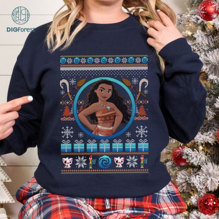 Moana Ugly Christmas Shirt | Moana Princess Maui Christmas Tee | Disneyland Holiday Shirt | Family Christmas Party PNG Download