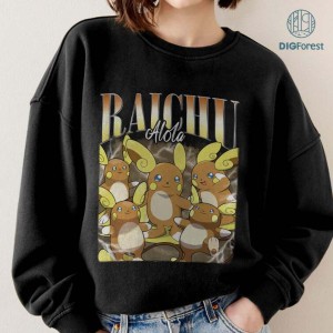 Raichu Alola Vintage Png | Raichu Alola Video Games Shirt | Japanese Anime Sweatshirt Hoodie | Pkm Raichu Sweatshirt | Gift For Gamer