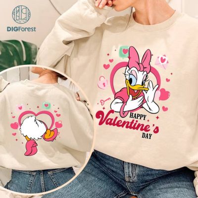 Disney Two-sided Daisy Duck Disney Funny Valentine's Day Shirt, Flower Heart Valentine Gifts 2024, WDW Disneyland Valentine Couple Matching Love Tee