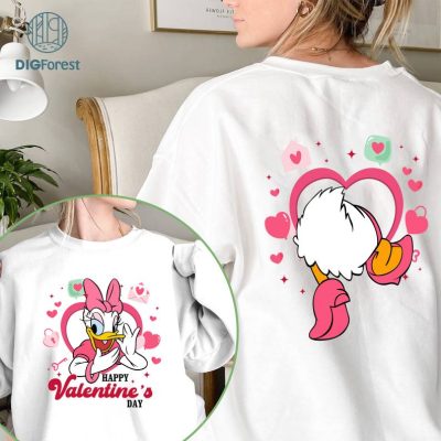 Disney Two-sided Daisy Duck Disney Funny Valentine's Day Shirt, Flower Heart Valentine Gifts 2024, WDW Disneyland Valentine Couple Matching Love Tee